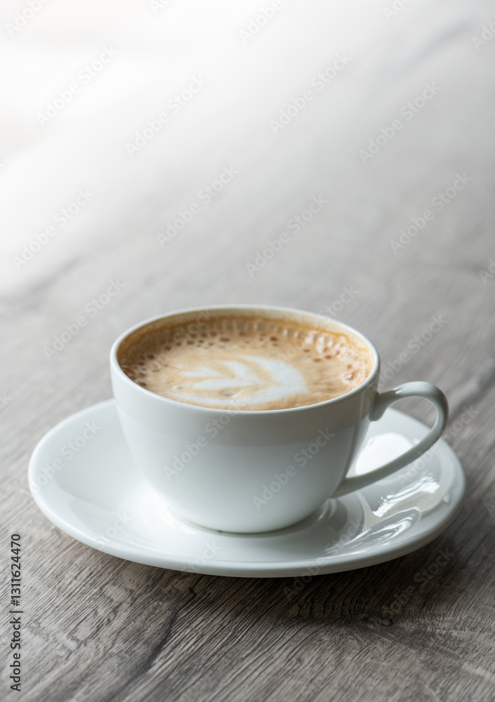 Cup of hot cappuccino coffee on table Cup of hot cappuccino coffee on table
