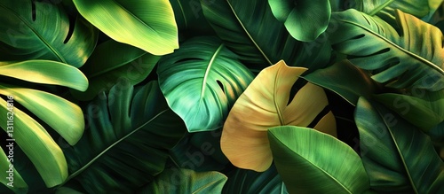 Wallpaper Mural Vibrant green and yellow tropical leaves layered densely with varied textures and shapes creating a lush indoor plant foliage design Torontodigital.ca