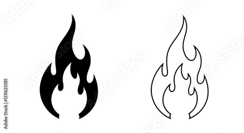 Burning Essence: Two contrasting representations of fire, one a solid black silhouette and the other a delicate outline, elegantly symbolize heat, passion, and transformation. 