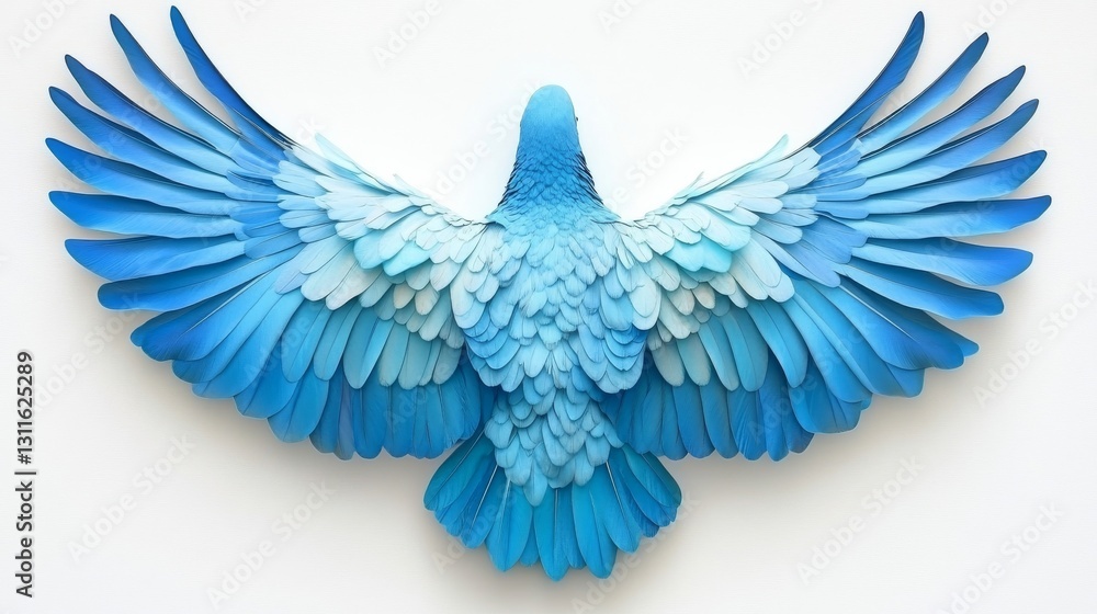 Obraz premium Teal and turquoise bird feathers on angel wings set against a white background