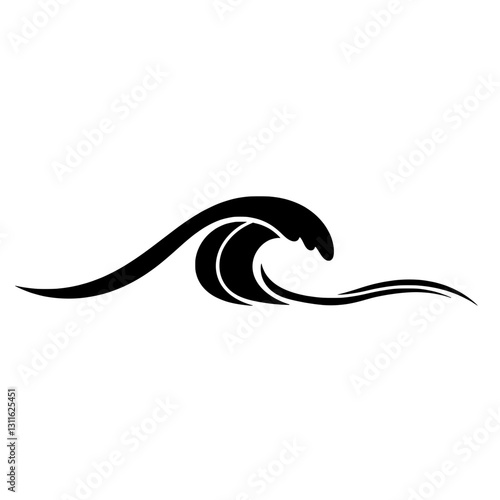 Wave's Elegance: A minimalist depiction of a cresting wave in striking black, capturing the raw power and beauty of the ocean's surge in a simple, yet captivating form.