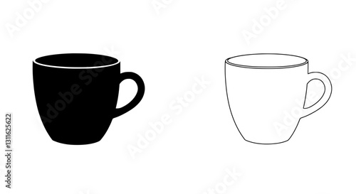 Dual Mugs: Silhouette and Outline: A simple, yet elegant image of two mugs, one rendered as a stark black silhouette, the other defined by a clean outline, offering a study in contrasts. 