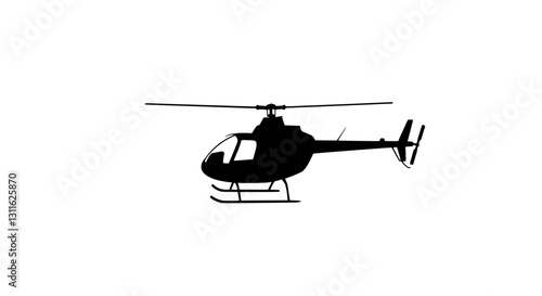 Helicopter Silhouette in Flight: A sleek black silhouette of a helicopter soars against the crisp and the image of a helicopter with its blades rotating, capturing the essence of flight, adventure.