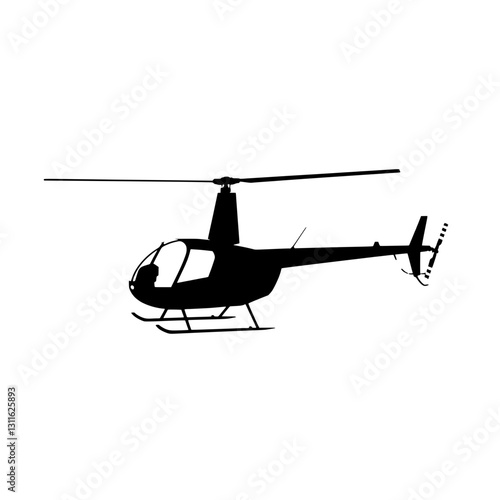 Black Silhouette of a Helicopter: A stark silhouette of a helicopter, captured in a minimalist style, isolated against a clean backdrop.