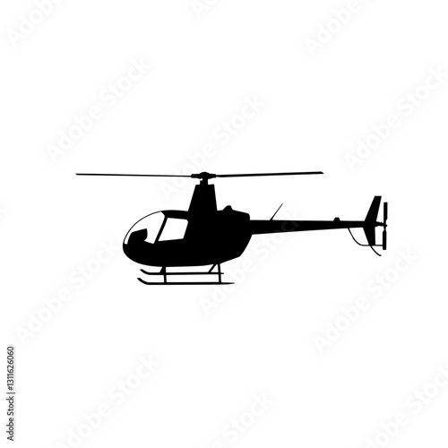 Silhouette of a Helicopter: A striking, minimalist silhouette of a helicopter against a clean background, representing aviation, transport, and modern technology.