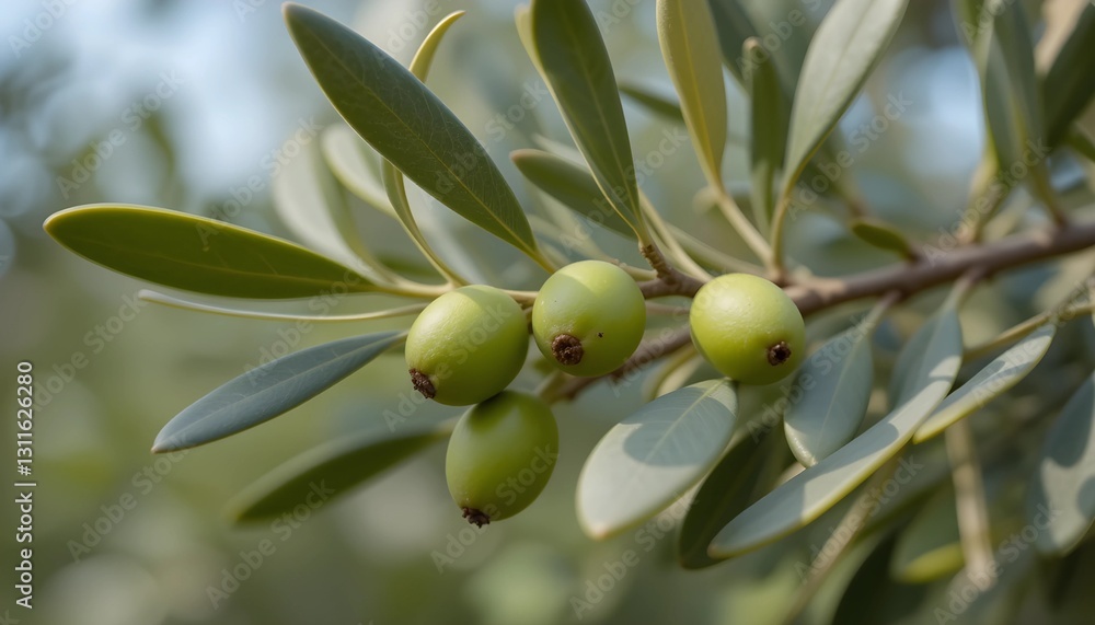 Close-Up of Olive Branch with Tiny Unripe Fruits Close-Up of Olive Branch with Tiny Unripe Fruits