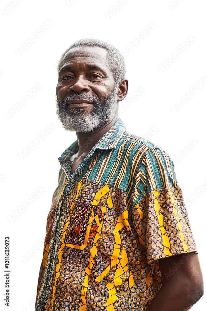 Elderly man with gray beard wearing colorful shirt posing confidently on isolated white background, reflecting wisdom, culture, and mature lifestyle. Elderly man with gray beard wearing colorful shirt posing confidently on isolated white background, reflecting wisdom, culture, and mature lifestyle.