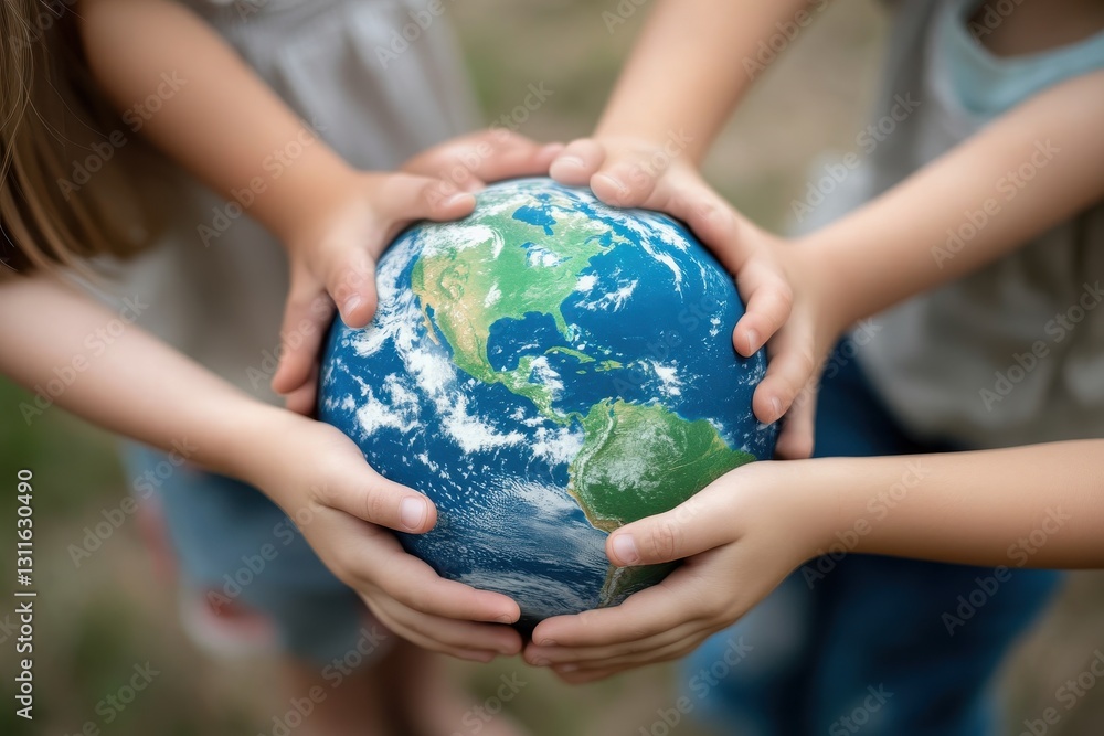 Kids hugging the Earth globe, symbolizing unity and environmental awareness on Earth Day