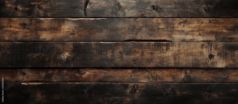 Fototapeta premium Dark brown wooden plank texture background featuring horizontal alignment with ample blank space for product or advertising text design.