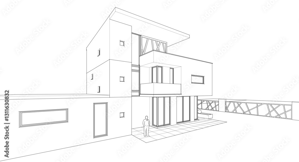 modern house sketch 3d illustration modern house sketch 3d illustration