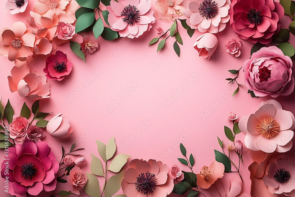 Charming overhead flat lay of pastel paper flowers ideal for Valentine's Day, weddings, or feminine-themed events. Perfect for invitations or decor. Charming overhead flat lay of pastel paper flowers ideal for Valentine's Day, weddings, or feminine-themed events. Perfect for invitations or decor.