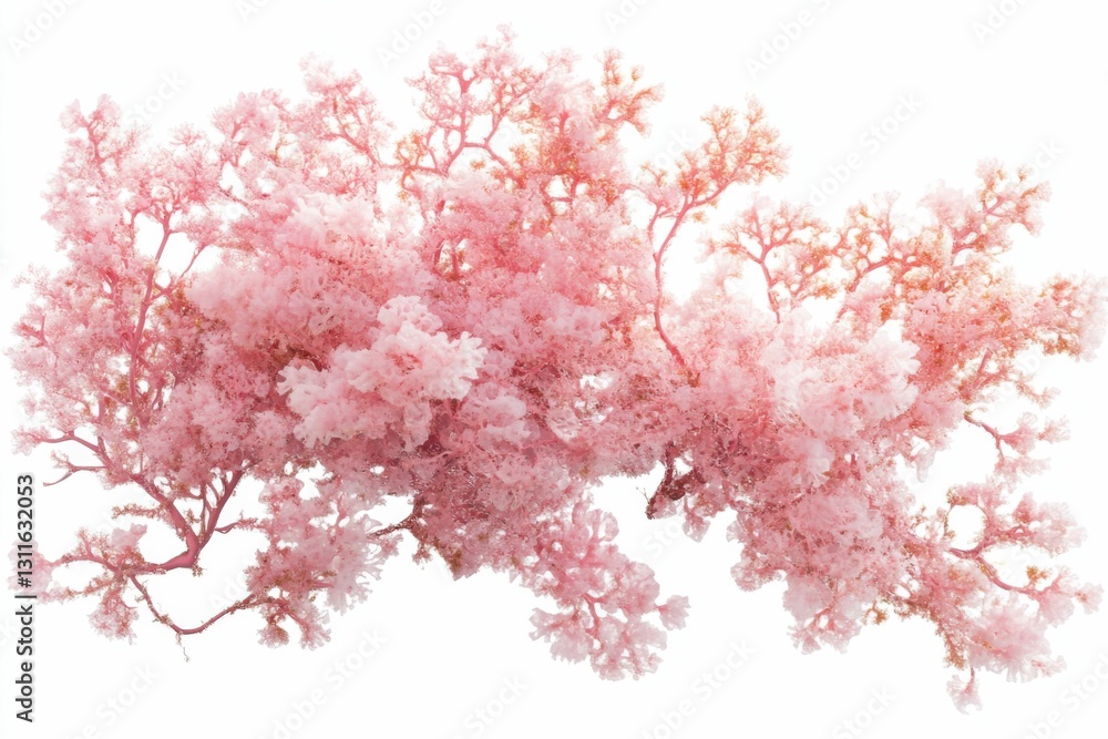 Fototapeta premium Irish Moss Carrageen Seaweed. Pink Flower Blossom in Nature, Isolated on White Background