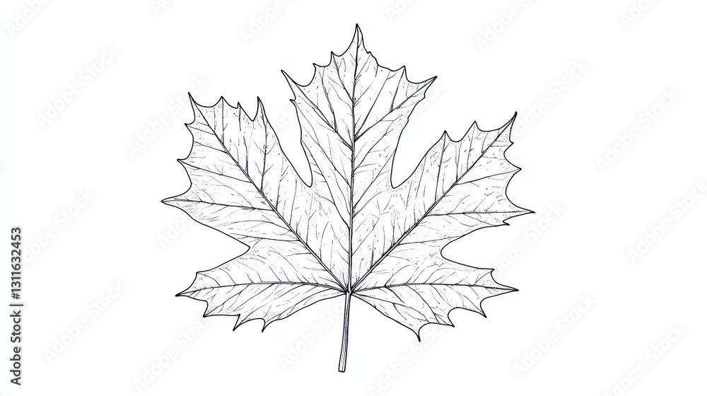 Detailed Maple Leaf Line Drawing, Botanical Illustration Detailed Maple Leaf Line Drawing, Botanical Illustration
