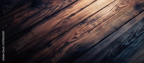 Obraz na płótnie Dark rustic wooden surface with rich textures and natural wood grain patterns illuminated by soft light, angled for depth and warmth. w salonie