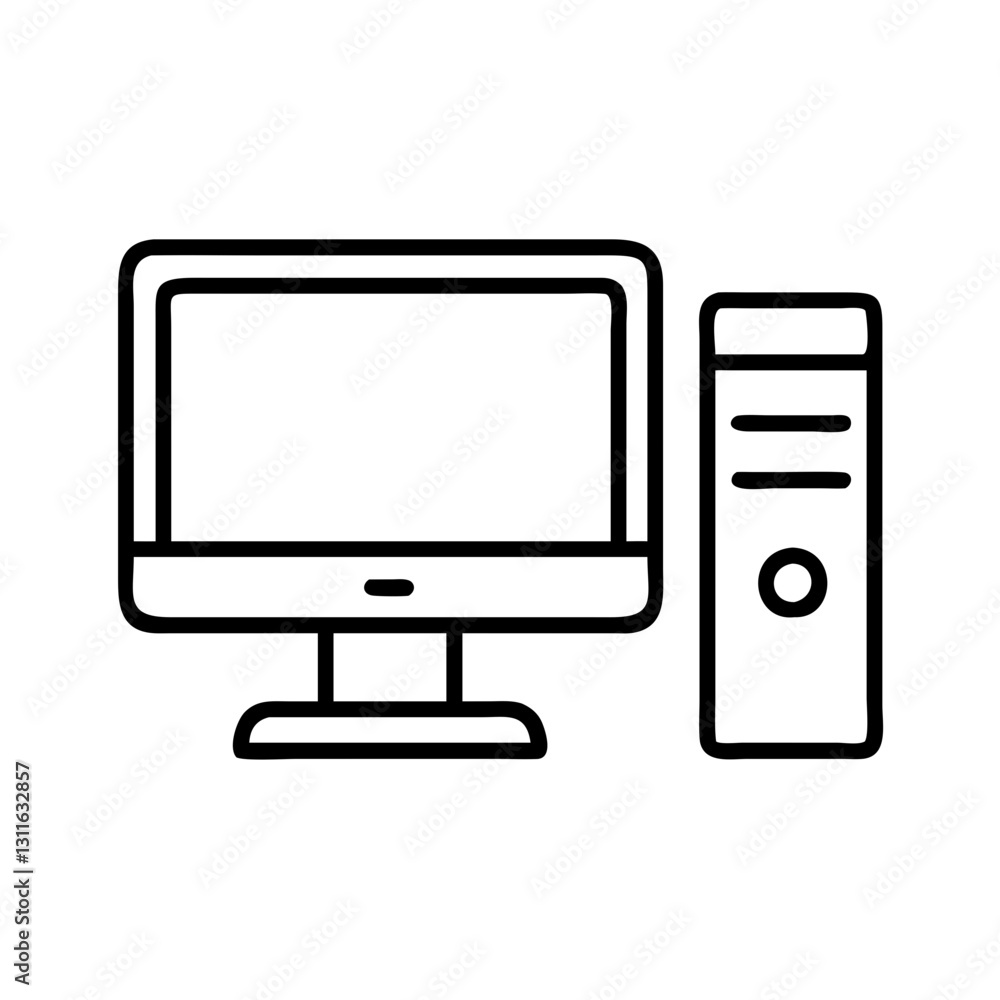desktop computer icon, desktop computer line art - simple line art of desktop computer, perfect for desktop computer logos and icons desktop computer icon, desktop computer line art - simple line art of desktop computer, perfect for desktop computer logos and icons