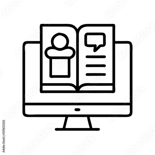 e learning icon, e learning line art - simple line art of e learning, perfect for e learning logos and icons