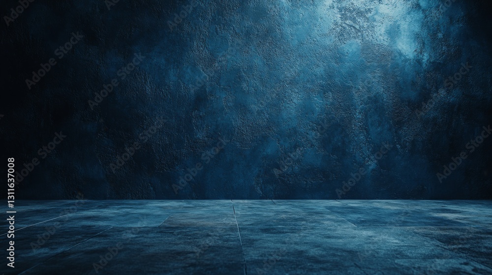 An empty room with a textured, dark blue wall and soft lighting An empty room with a textured, dark blue wall and soft lighting