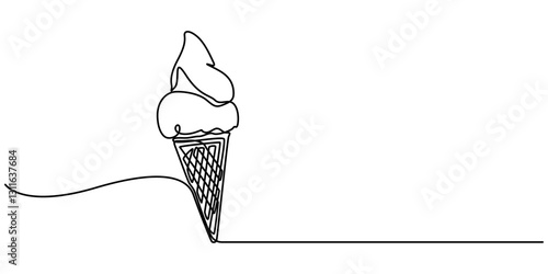 ice cream scoop on waffle cone continuous one line drawing, Ice cream on a stick and in a waffle cone in one continuous pattern. vector illustration,  Black line sketch on white background. Vector pro