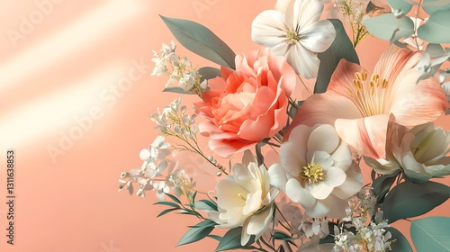 Beautiful Floral Arrangement with Soft Colors on Pastel Background
