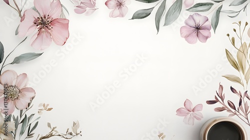 Elegant Floral Border Design on Soft White Background for Decoration