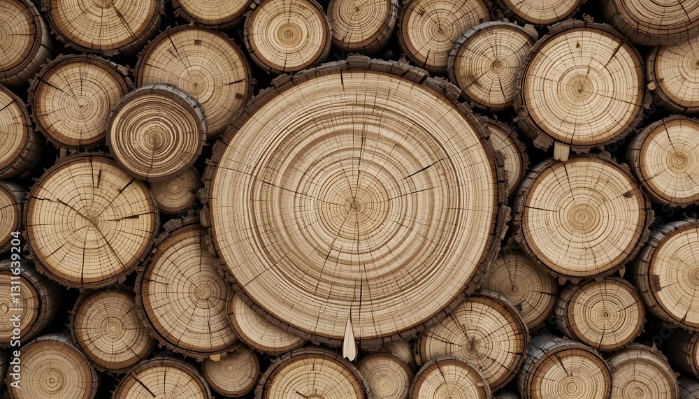 Stack of Thinly Sliced Tree Rings Showing Age Patterns Stack of Thinly Sliced Tree Rings Showing Age Patterns