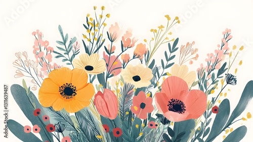 Vibrant Floral Arrangement with Colorful Flowers and Green Foliage