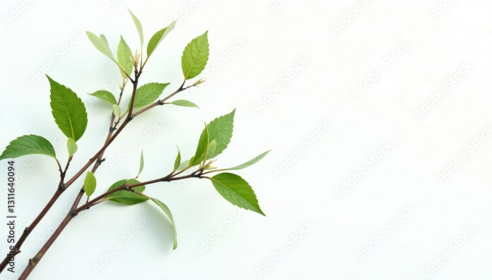 Delicate branches with leaves isolated on white background, minimalism, leaf Delicate branches with leaves isolated on white background, minimalism, leaf