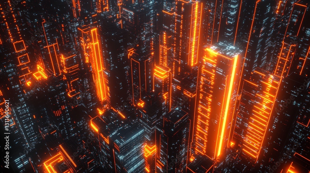 A futuristic cityscape with neon-lit skyscrapers, designed in a digital cyberpunk style A futuristic cityscape with neon-lit skyscrapers, designed in a digital cyberpunk style