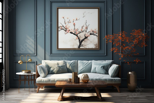 Modern luxury beautiful mockup scene of living room interior design and wall pattern, photo frame, dining room,.  Generative AI