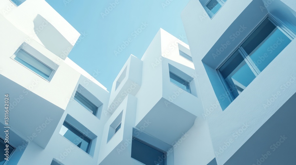 Modern white building complex, sunny day, blue sky, architecture Modern white building complex, sunny day, blue sky, architecture