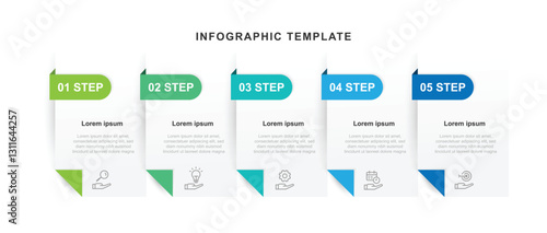 5 step paper infographic template with icons suitable for business information and presentation 