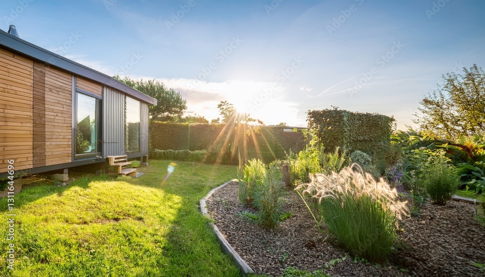 Fototapeta premium modern tiny house with a garden and a small backyard