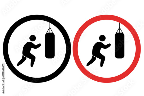 Boxer Training with Punching Bag Icons