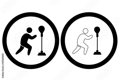 Boxer Training with Punching Bag Icons