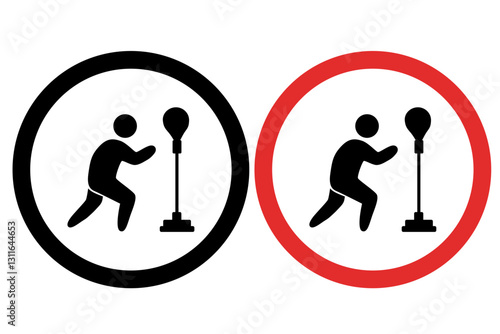 Boxer Training with Punching Bag Icons