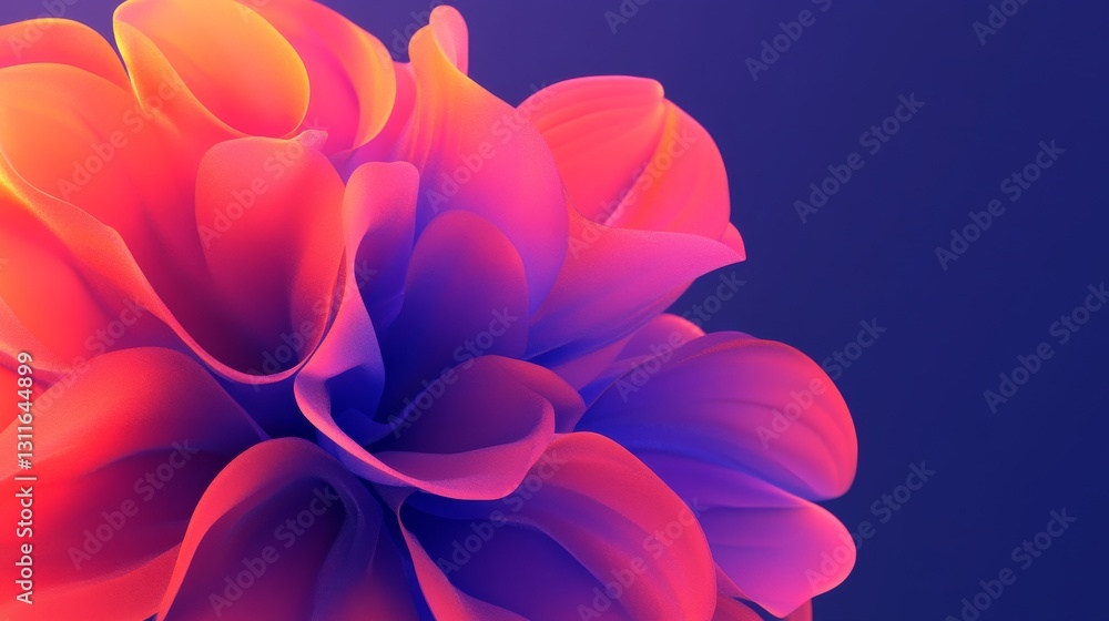 Obraz premium A lively iridescent flower with metallic petals, depicted in digital art, stands out against a dark background