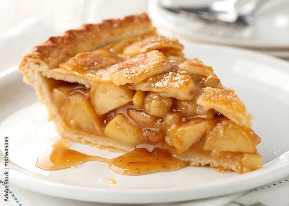 Delicious slice of homemade apple pie with caramel drizzle. Delicious slice of homemade apple pie with caramel drizzle.