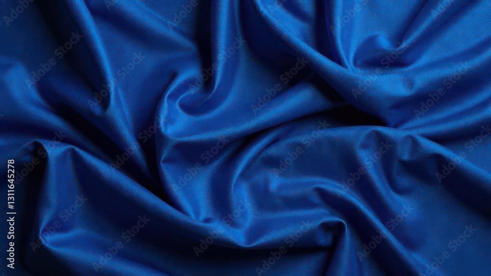 Obraz premium Richly colored satin fabric in a deep blue hue is elegantly arranged with soft flowing folds. The texture and sheen create a luxurious appearance that captivates the eye.