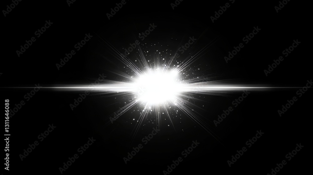 Dark space is filled with bright white light beams that radiate, sparkling with dust particles Dark space is filled with bright white light beams that radiate, sparkling with dust particles