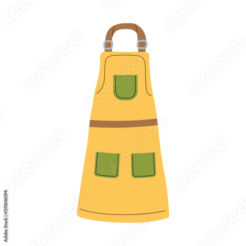 Garden yellow apron with pockets. Vector illustration on white background, flat cartoon style design. Garden clothes