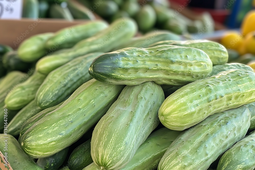 Fresh Green Cucumbers at a Farmer's Market Fresh Green Cucumbers at a Farmer's Market