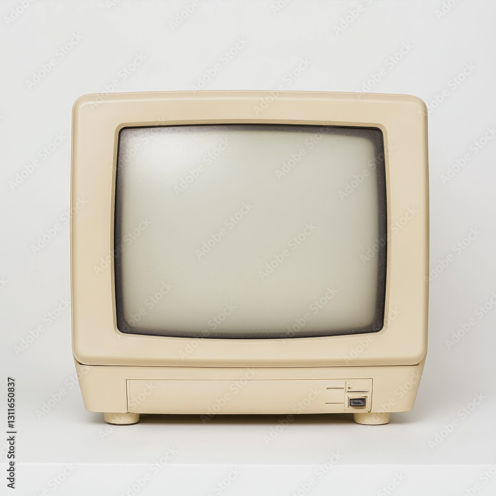 close up of beige CRT monitor showcasing its vintage design and retro appeal. This nostalgic piece evokes memories of early computing close up of beige CRT monitor showcasing its vintage design and retro appeal. This nostalgic piece evokes memories of early computing
