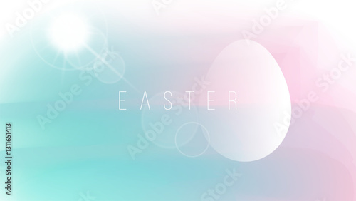 Easter theme blurred background with spring sun and easter egg for Easter holiday greetings and invitations. Vector illustration.