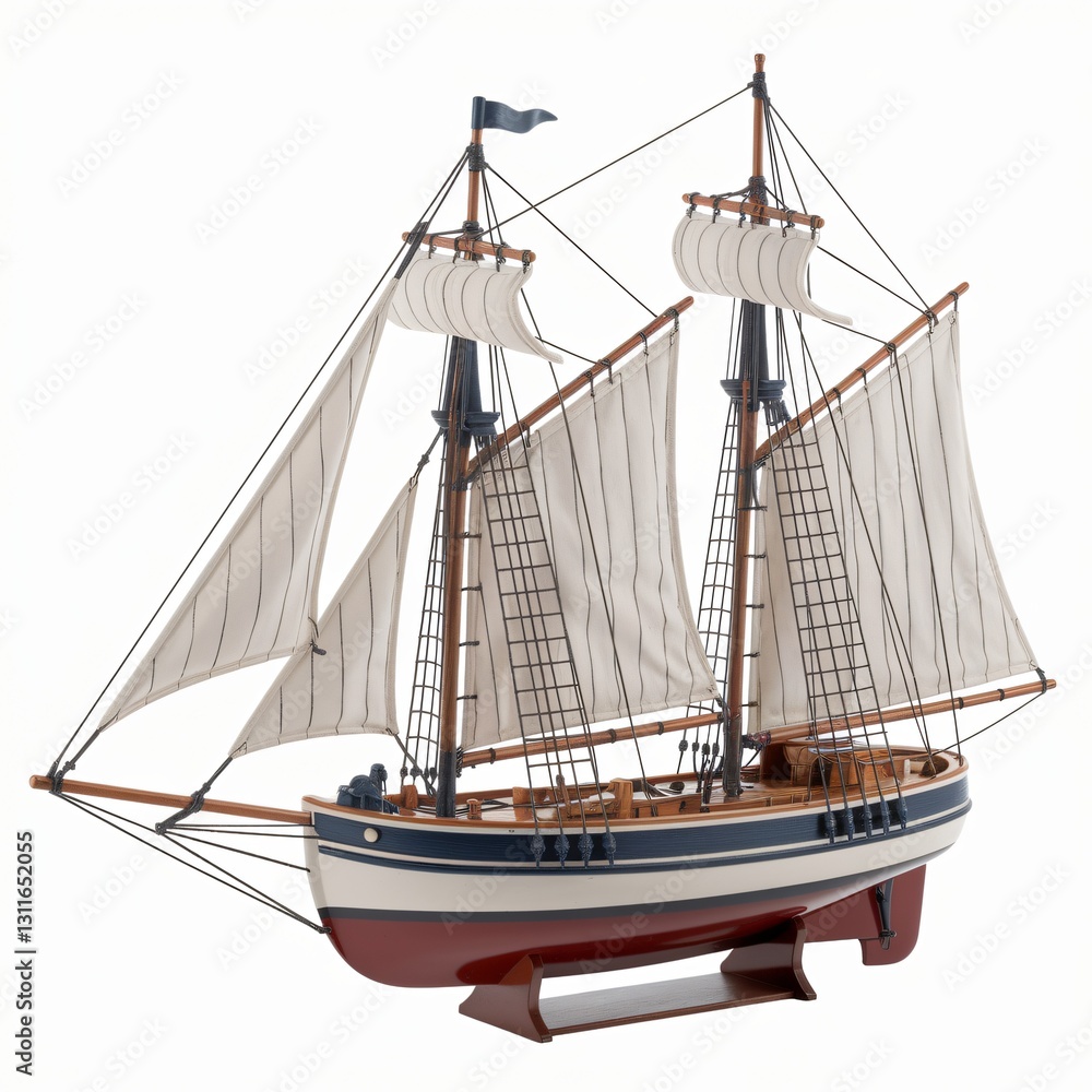 Fototapeta premium Model of Historical Sailing Ship on Wooden Stand.