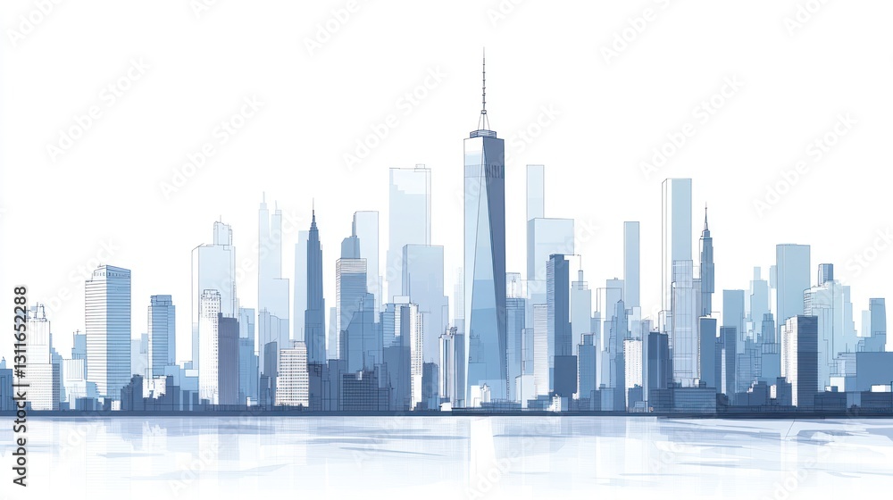 Obraz premium NYC Skyline, urban landscape, reflection, water, city