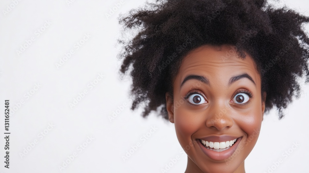Woman's surprised face wide eyes smile. AI generated Woman's surprised face wide eyes smile. AI generated