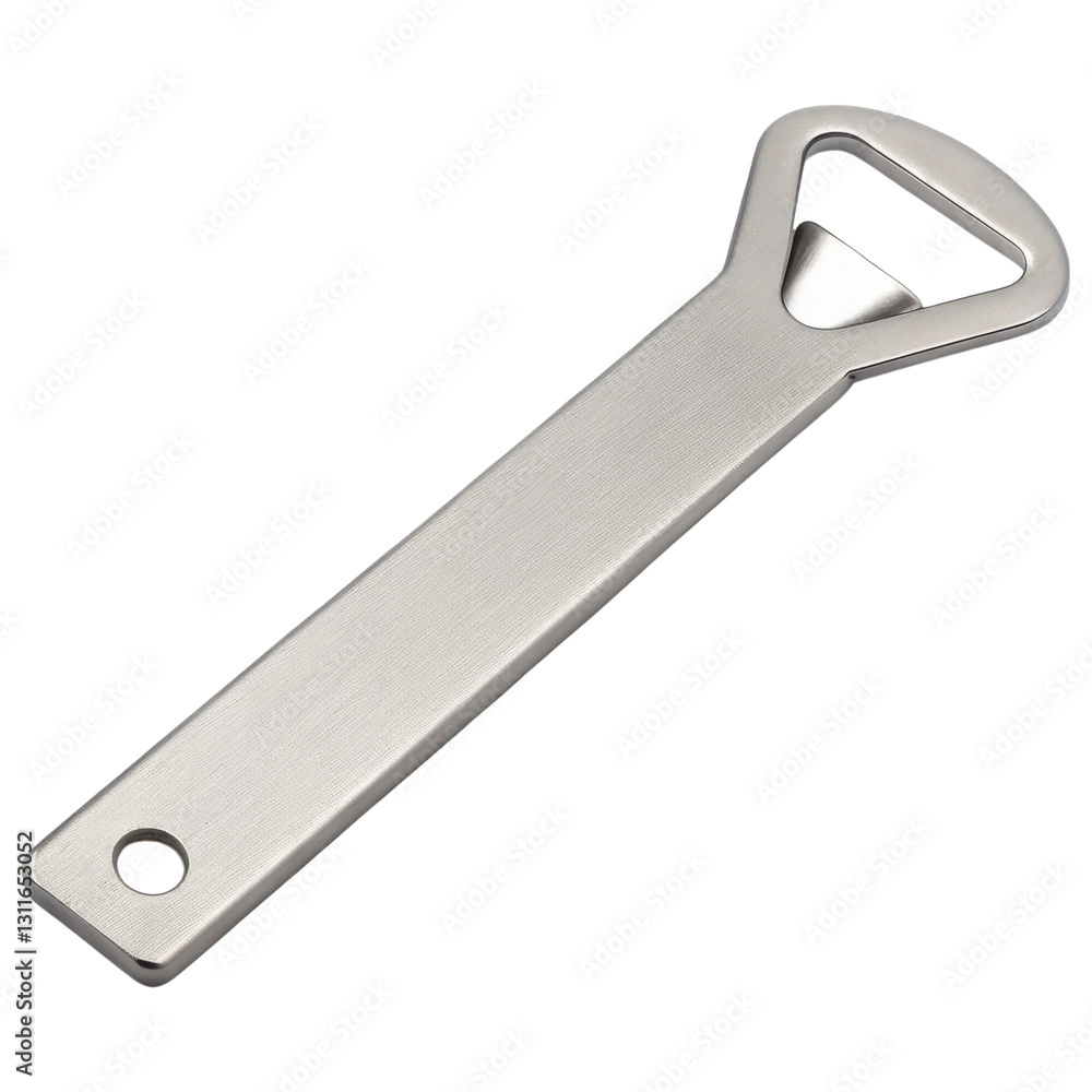 A sleek metal bottle opener designed for easy use with a comfortable grip. A sleek metal bottle opener designed for easy use with a comfortable grip.