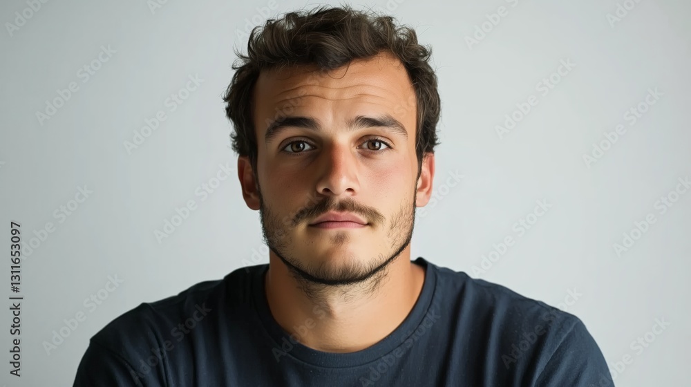 Young man portrait neutral expression serious face AI generated Young man portrait neutral expression serious face AI generated