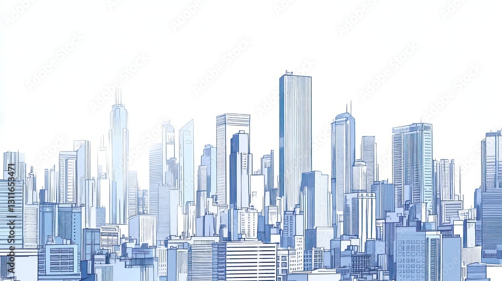 Fototapeta premium Skyline city architectural sketch, urban landscape, development background, presentation