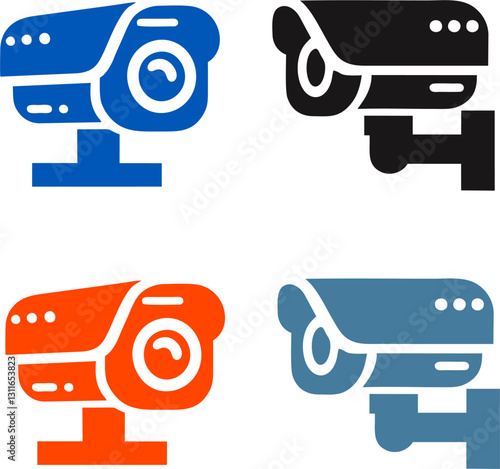 Detailed CCTV Security Camera Icon Set in Multiple Colors for Surveillance and Protection